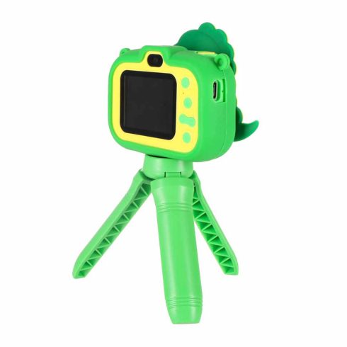 Gyermek digitális fényképezőgép állványon dinoszaurusz zöld