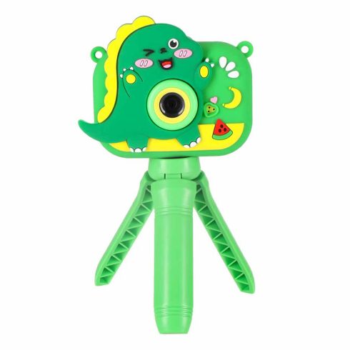 Gyermek digitális fényképezőgép állványon dinoszaurusz zöld