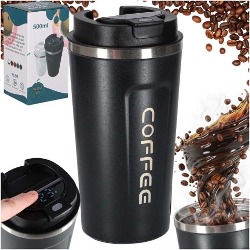 Termikus bögre szájkosárral LED termosz 500ml fekete