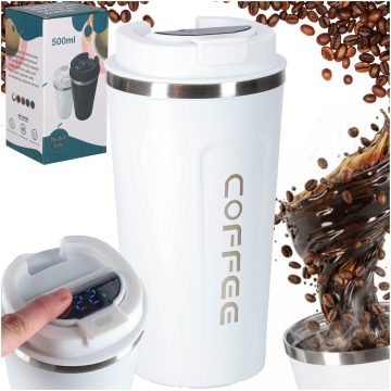 Termikus bögre szájkosárral LED termosz 500ml fehér