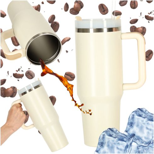 Termikus bögre szívószállal és fogantyúval termosz 1200ml tejszínhab