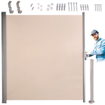   LUARO behúzható napellenző 180 x 400 cm bézs színű, oldalsó terasz napellenzője