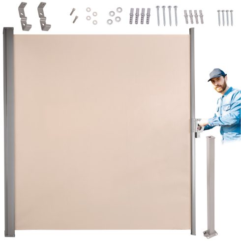 LUARO behúzható napellenző 180 x 400 cm bézs színű, oldalsó terasz napellenzője