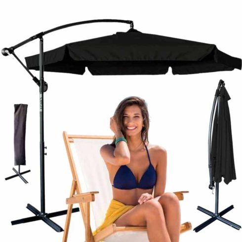 Nagy összecsukható kerti napernyő 290cm-es meghosszabbító karral fekete színben