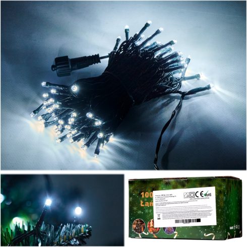 LED lámpák fénylánc 10m 100LED hideg fehér