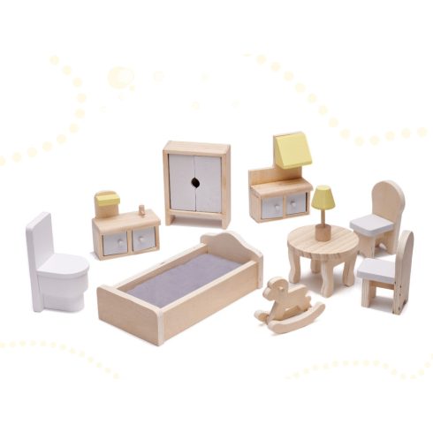 Fából készült babaház + bútor 70cm szürke