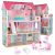 MDF fából készült babaház + bútor 70cm rózsaszín LED