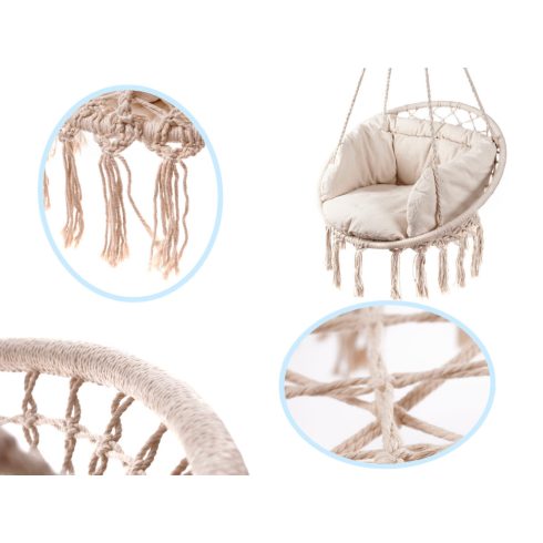 Gólyafészek karosszék hinta háttámlával ekrü 80cm + párnák