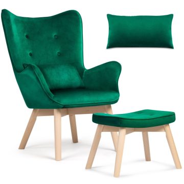 Wingback szék lábtartóval Sofotel Norse sötétzöld