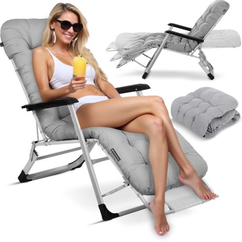 Sofatel ChillWell összecsukható kerti nyugágy párnával, szürke