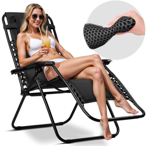 Sofotel ChillWell Puha összecsukható kerti nyugágy párnával, fekete