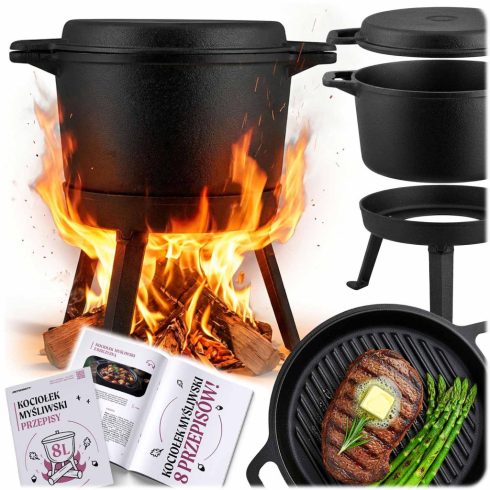 Kivehető öntöttvas üst 8l-es fazék + serpenyő grill BD-480 348000
