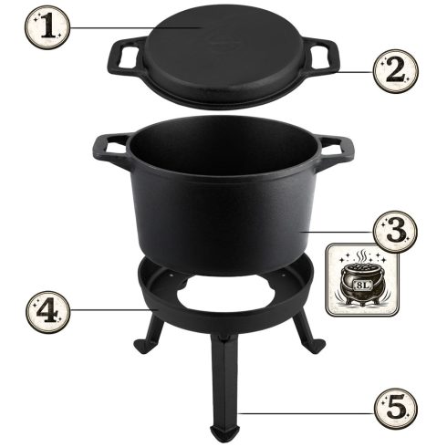 Kivehető öntöttvas üst 8l-es fazék + serpenyő grill BD-480 348000