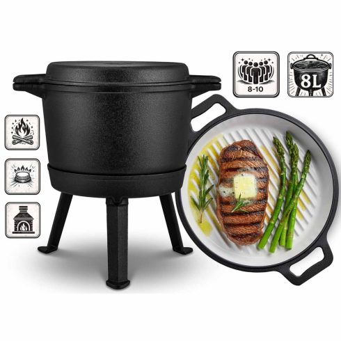 Zománcozott öntöttvas edény, 8l álló edény + grillserpenyő BD-480 348010