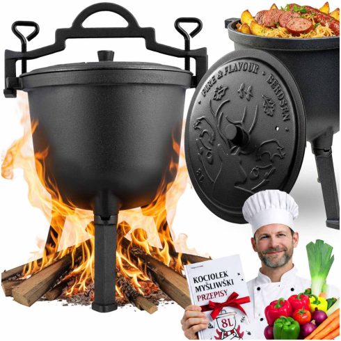 Öntöttvas vízforraló 8 l-es vadász edénysültek tábortűz grillhez BD-482 348200