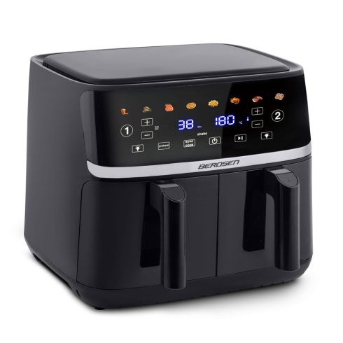 Nagy, 10,2 literes zsírmentes sütő Légsütő XL kettős kamrás Berdsen 1700 W BD-657 fekete