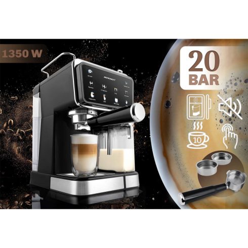 Dugattyús kávéfőző tejhabosítóval, 20 bar, Berdsen BD-773, fekete