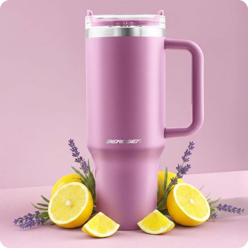 Termos próżniowy kubek ze słomką 1180 ml Berdsen różowy