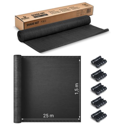 Árnyékoló háló 1,5 x 25 m, 110 g/m², + 50 kapcsok, szürke