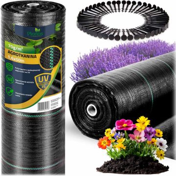   Kerti agrotextil 1,6 m x 50 m 70 g/m2 + 50 Plonos gombostű - fekete