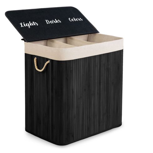 Bambusz mosókosár fedéllel, 150 l, Massido