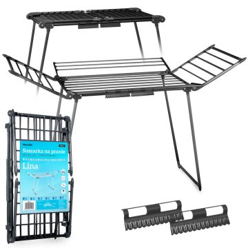 Összecsukható álló ruhaszárító, 22 m, fekete