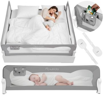   Ágybiztonsági korlát, biztonsági kapu, zár, 200 cm, Nukido, szürke