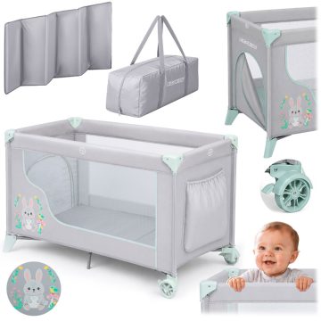 Utazóágy 125 x 65 x 78 cm RK-240 szürke és menta