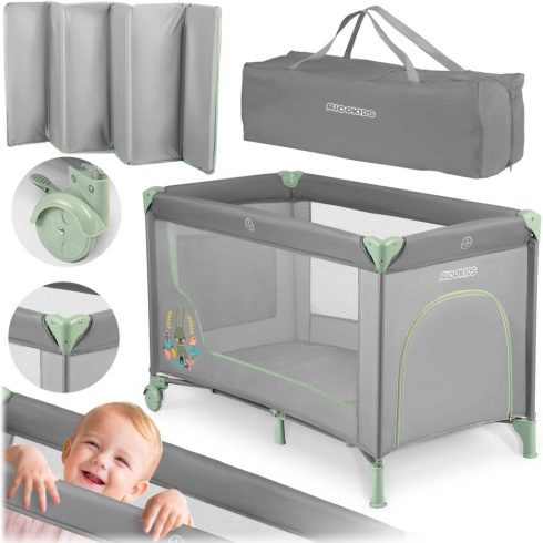 Utazóágy 125 x 65 x 78 cm RK-240 szürke és menta