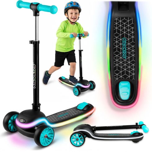 Ricokids Leddi háromkerekű LED-es egyensúlyi robogó gyerekeknek - fekete és türkiz