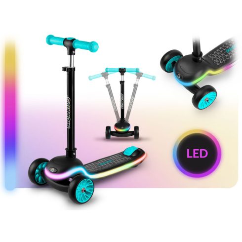 Ricokids Leddi háromkerekű LED-es egyensúlyi robogó gyerekeknek - fekete és türkiz