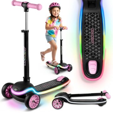   Ricokids Leddi háromkerekű LED-es egyensúlyi robogó gyerekeknek - fekete és rózsaszín