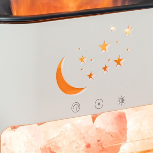 Új Design Párologtató Aroma Diffúzor Sókő kristály és Láng LED fénnyel 250ml - KP-023 Fehér