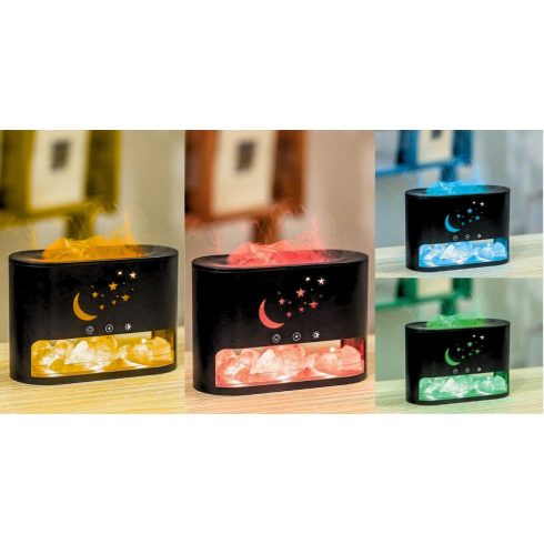 Új Design Párologtató Aroma Diffúzor Sókő kristály és Láng LED fénnyel 250ml - KP-023 Fehér