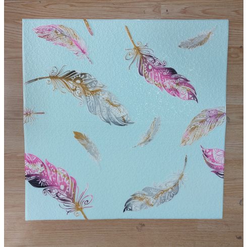 10 Darab Öntapadós 3D falmatrica Tapéta Kék alapon Barokk Tollak tégla mintával 70x 70 x 0,6 cm-es méretben