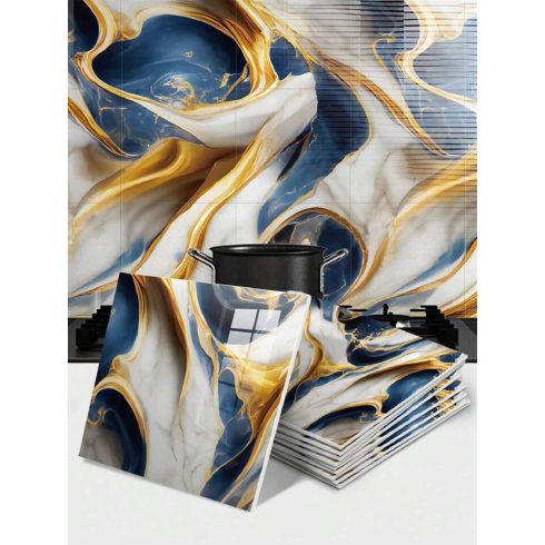 12 Db  Királyi Márvány Dekor Lap Falpanel Falra 60 X 60 Cm Fényes Vízálló Felülettel Fekete - Sárga Örvény 