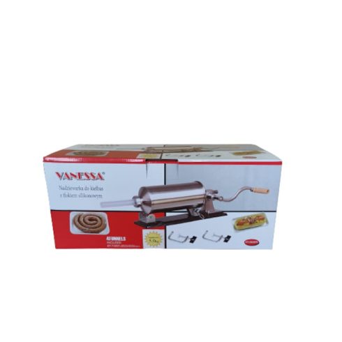Vízszintes Kolbásztöltő gép, garat sertés- és birkahúshoz, rozsdamentes acél, 5 kg, 5 garat tartalmazza Vanessa ®eCASIO