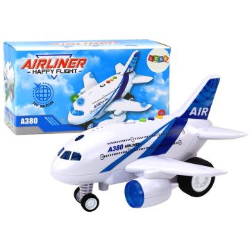   Utasszállító repülőgép fehér és kék fényekkel és hangokkal