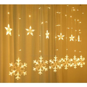   Karácsonyi LED fényfüzér Nagy Csillag és Hópehely M1326LED 3.5 Méter 138 Led