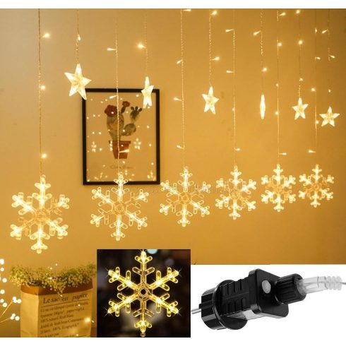 Karácsonyi LED fényfüzér Csillag és Hópehely M1326LED 3.5 Méter 138 Led KÉK