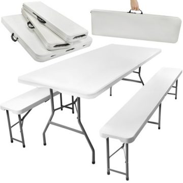 Összecsukható kerti asztal 180cm + 2 pad