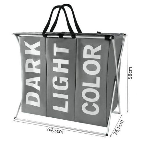 Laundry basket - 3 compartments on a foldable frame