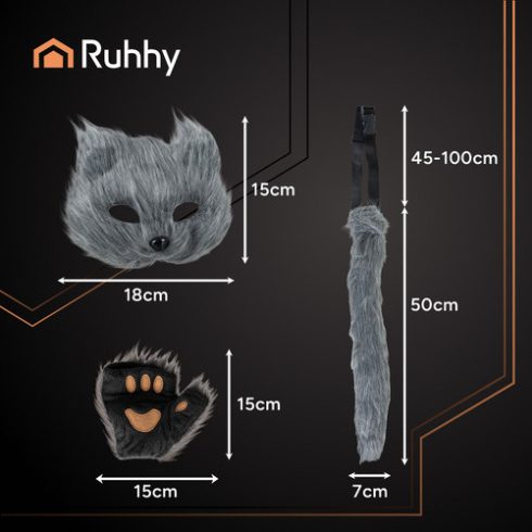 4-piece cat/fox costume, gray, Ruhhy 26247