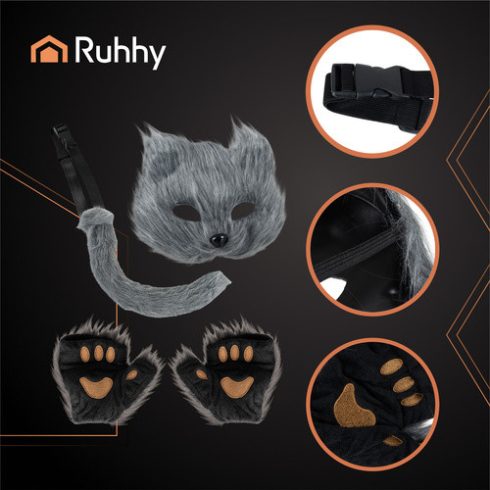 4-piece cat/fox costume, gray, Ruhhy 26247