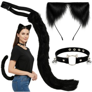 3-piece cat/fox costume, black, Ruhhy 26587
