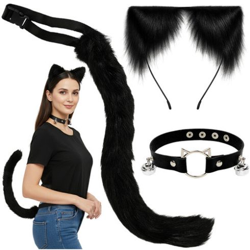 3-piece cat/fox costume, black, Ruhhy 26587