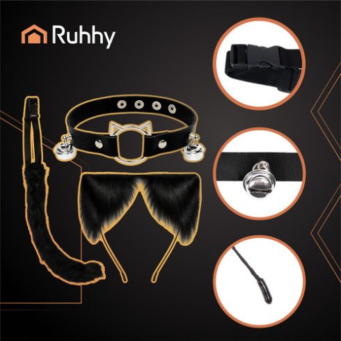 3-piece cat/fox costume, black, Ruhhy 26587