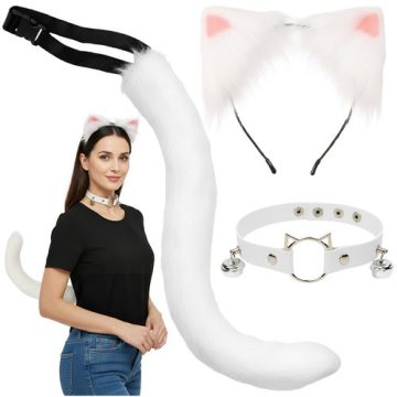 3-piece cat/fox costume, white, Ruhhy 26584