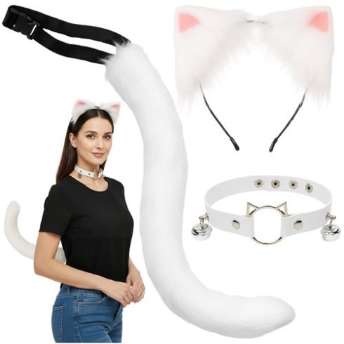 3-piece cat/fox costume, white, Ruhhy 26584