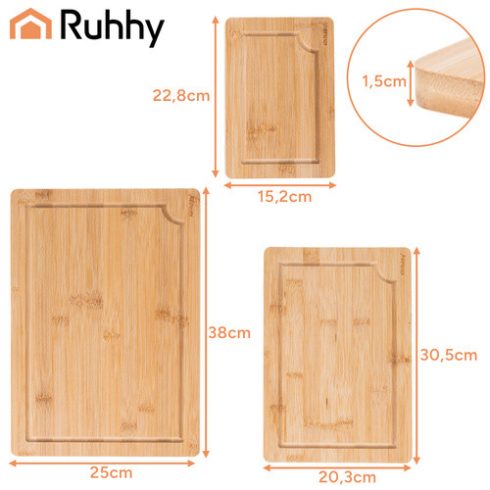 Bamboo cutting board - 3 pcs + Ruhhy stand